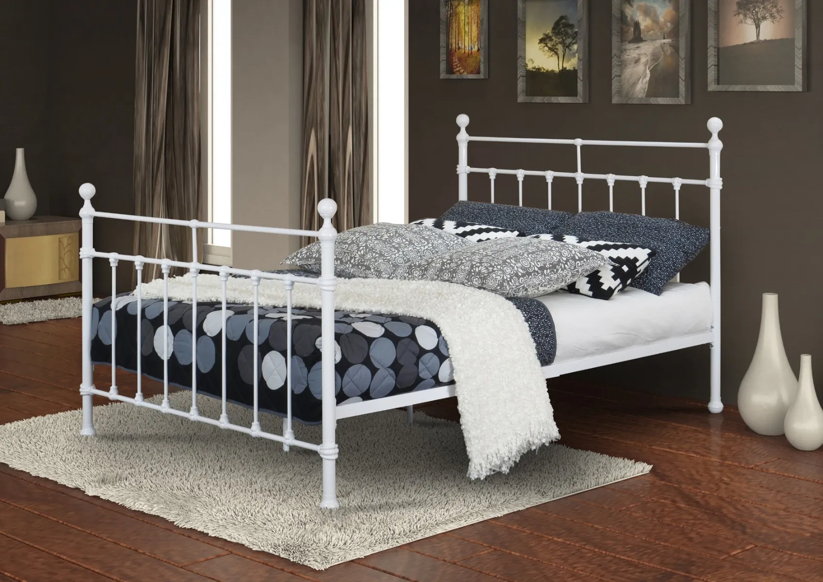 Ava Bed Frame with Sprung Slats - Stone White, Metal product