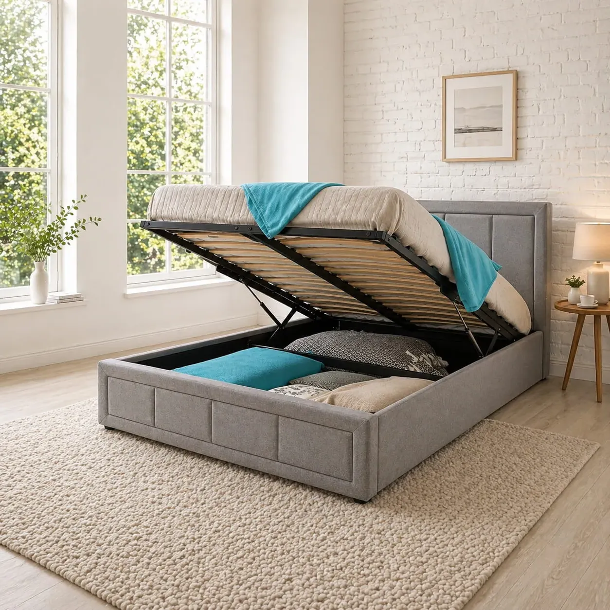 Gia Ottoman Storage Bed - Grey, Damask Cotton product
