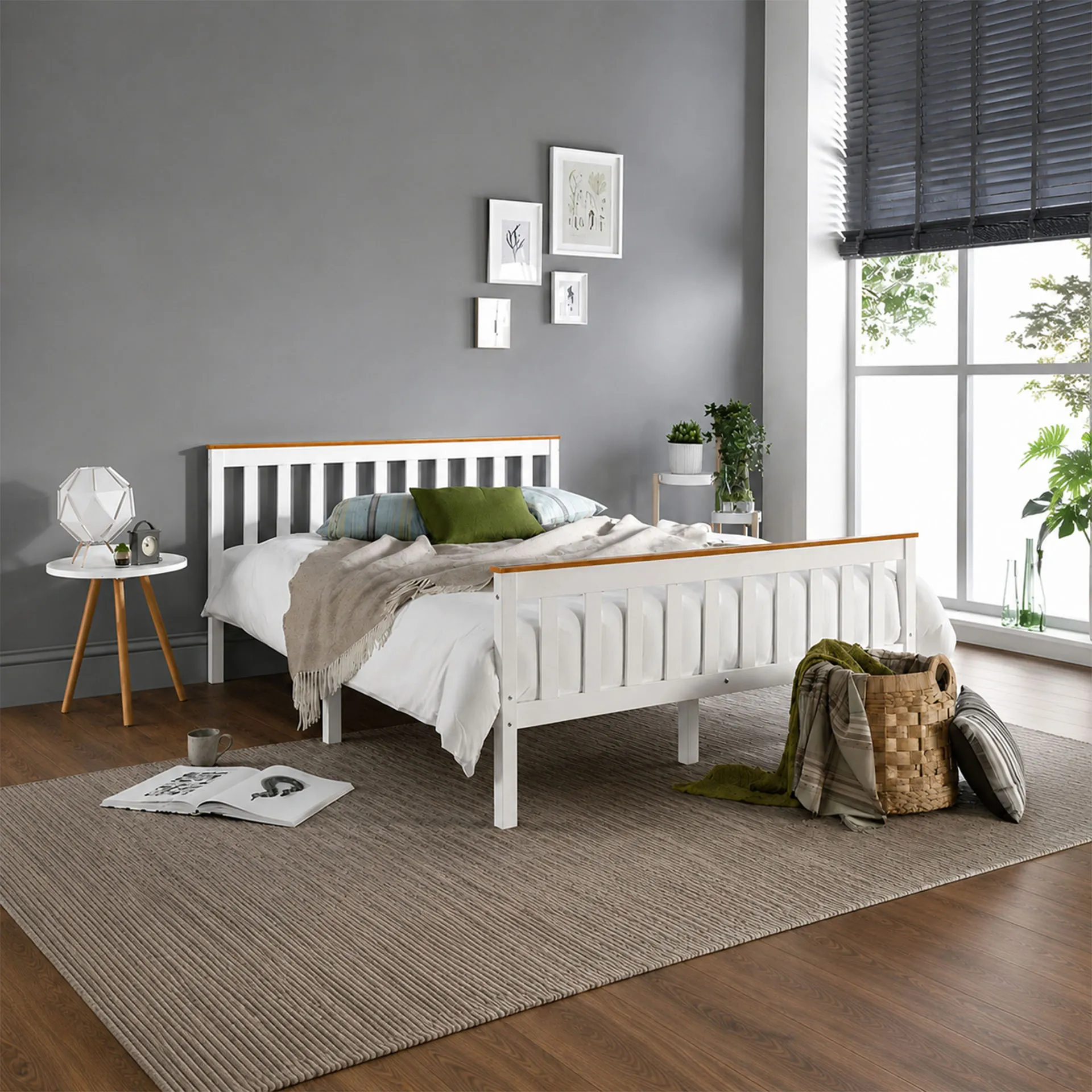 Kelly Wooden Bed Frame - White & Light Grey product
