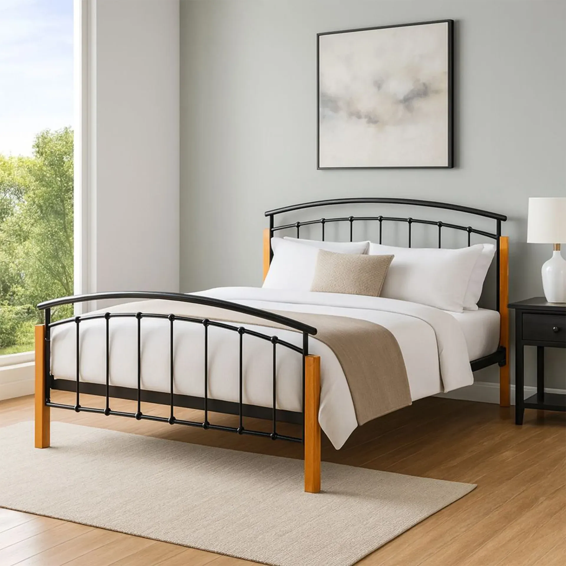 Logan Bed Frame - Stone White, Metal product