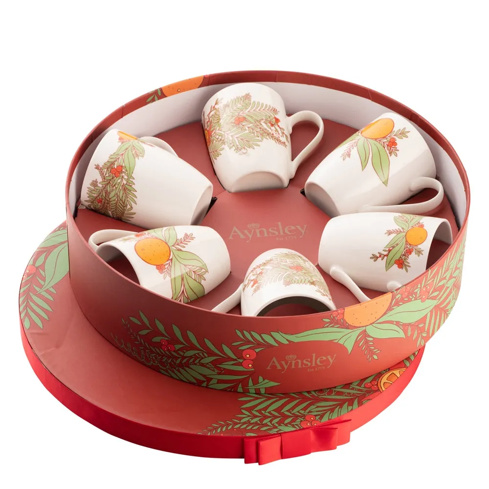 Christmas Wreath Set of 6 Mugs in Hat Box - Fine China product