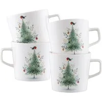 Little Robin Christmas Tree Mugs Set of 4