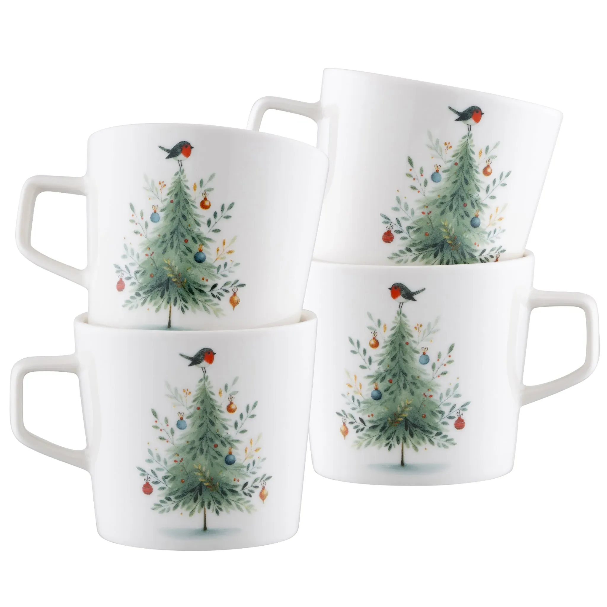 Little Robin Christmas Tree Mugs Set of 4 image
