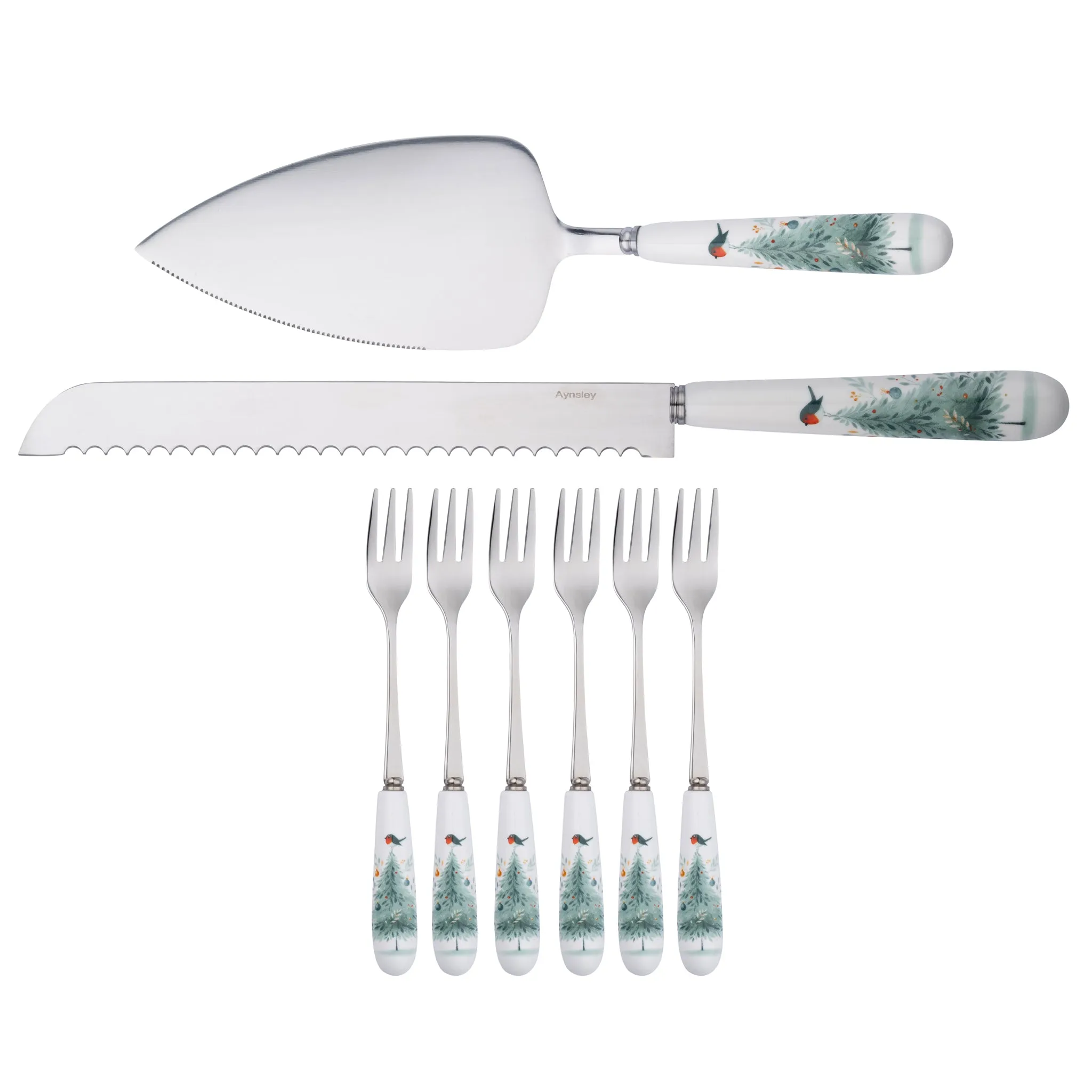 Little Robin Christmas Tree Pastry Set - Fine China