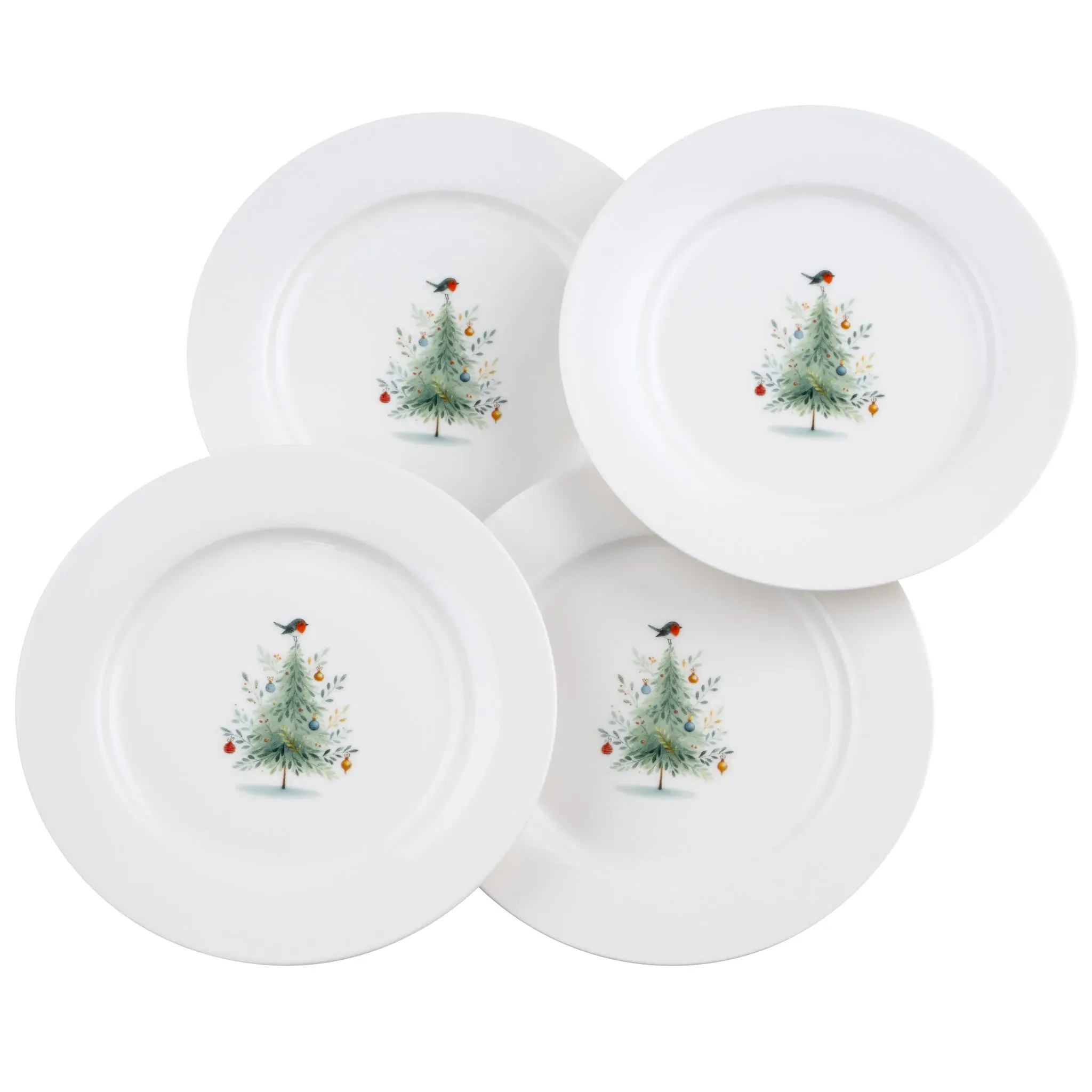 Little Robin Christmas Tree Tea Plates Set of 4