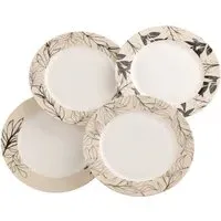Minimal Flora Dinner Plates Set of 4 - Black, Fine China