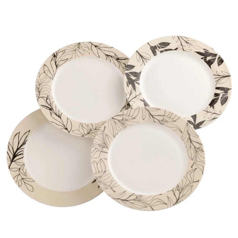 Minimal Flora Dinner Plates Set of 4 - Black, Fine China