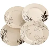 Minimal Flora Tea Plates Set of 4 - Black, Fine China
