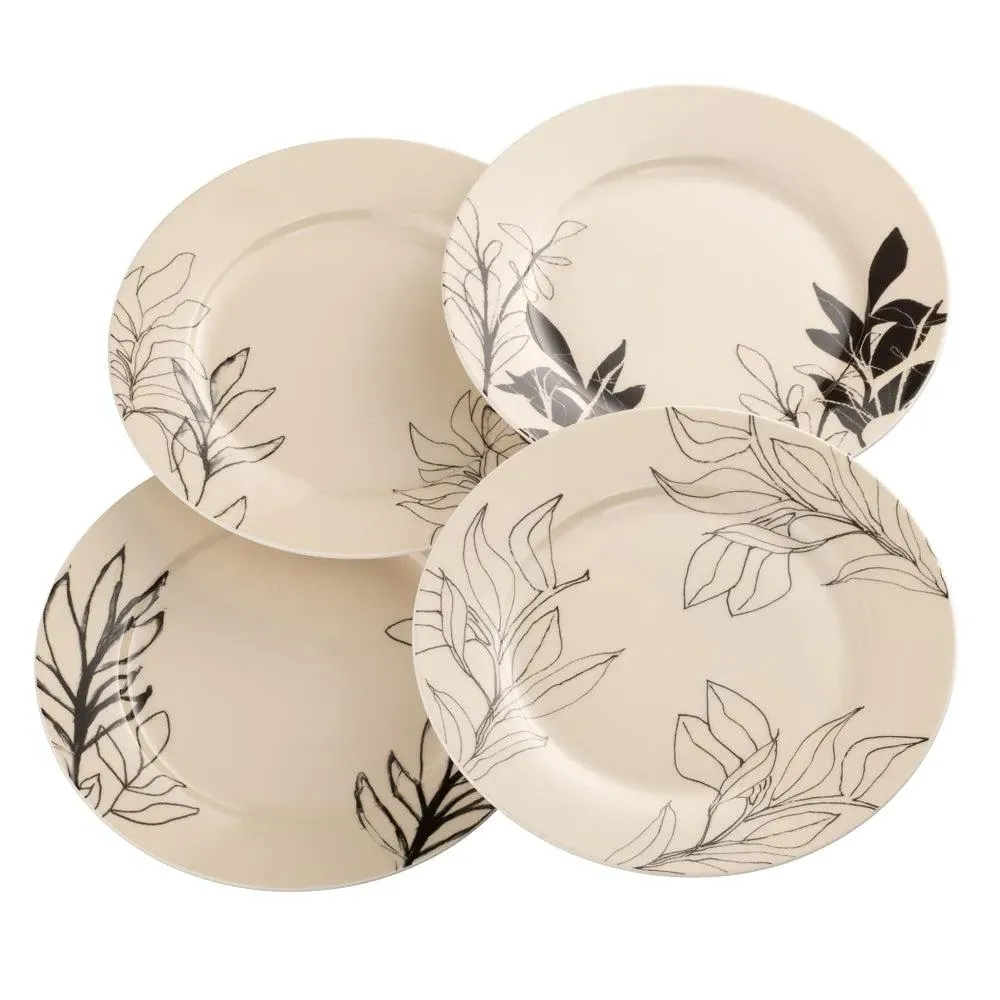 Minimal Flora Tea Plates Set of 4 - Black, Fine China image