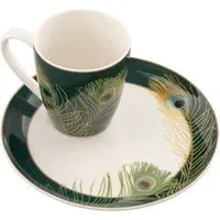 Peacock Feather Mug & Tray Set - Fine China