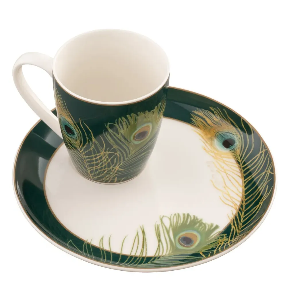 Peacock Feather Mug & Tray Set - Fine China image