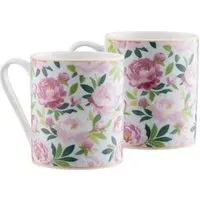 Pink Peony Mugs Pair - Fine China