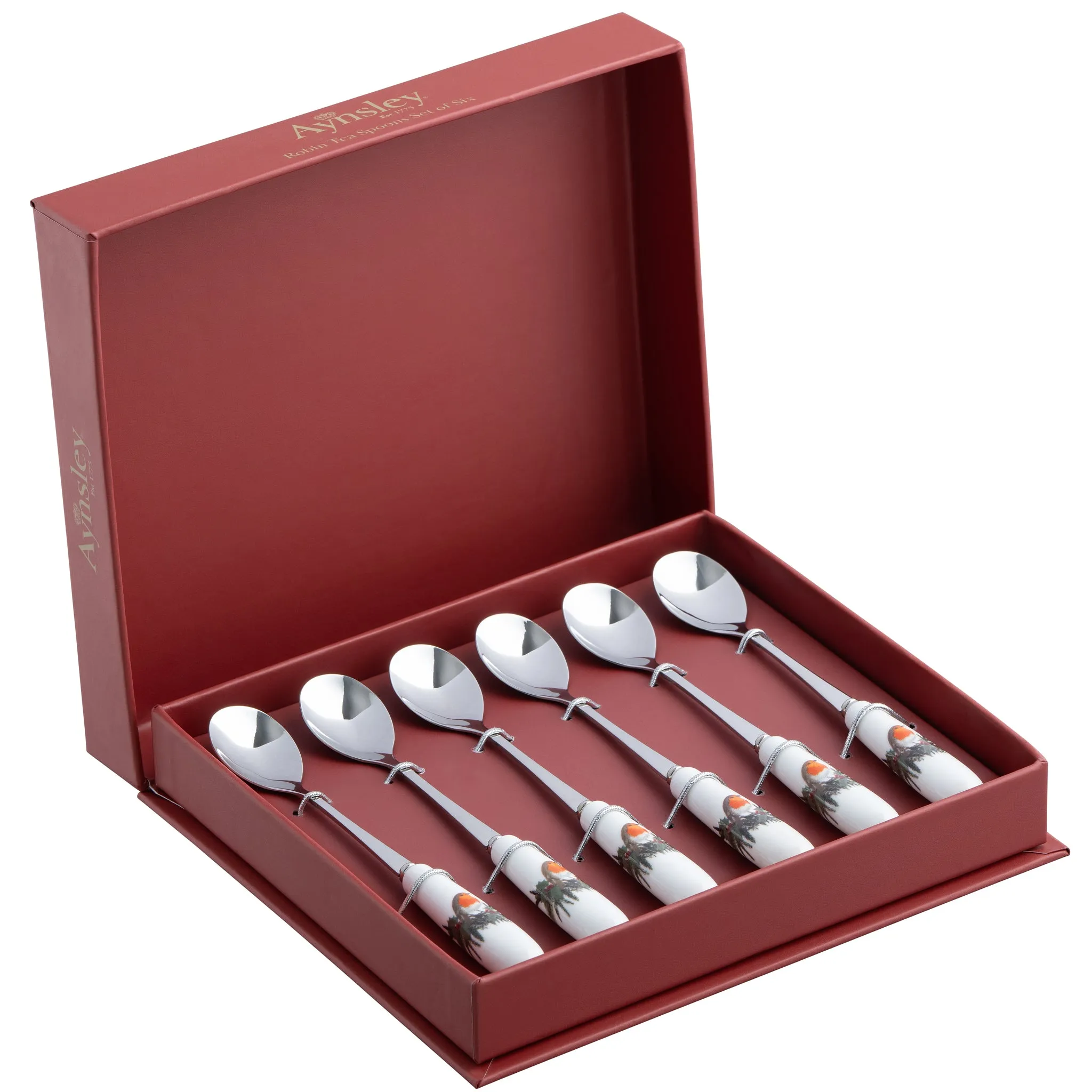 Robin Teaspoons Set of 6 - Porcelain, Stainless Steel