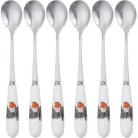 Robin Teaspoons Set of 6 - Porcelain, Stainless Steel