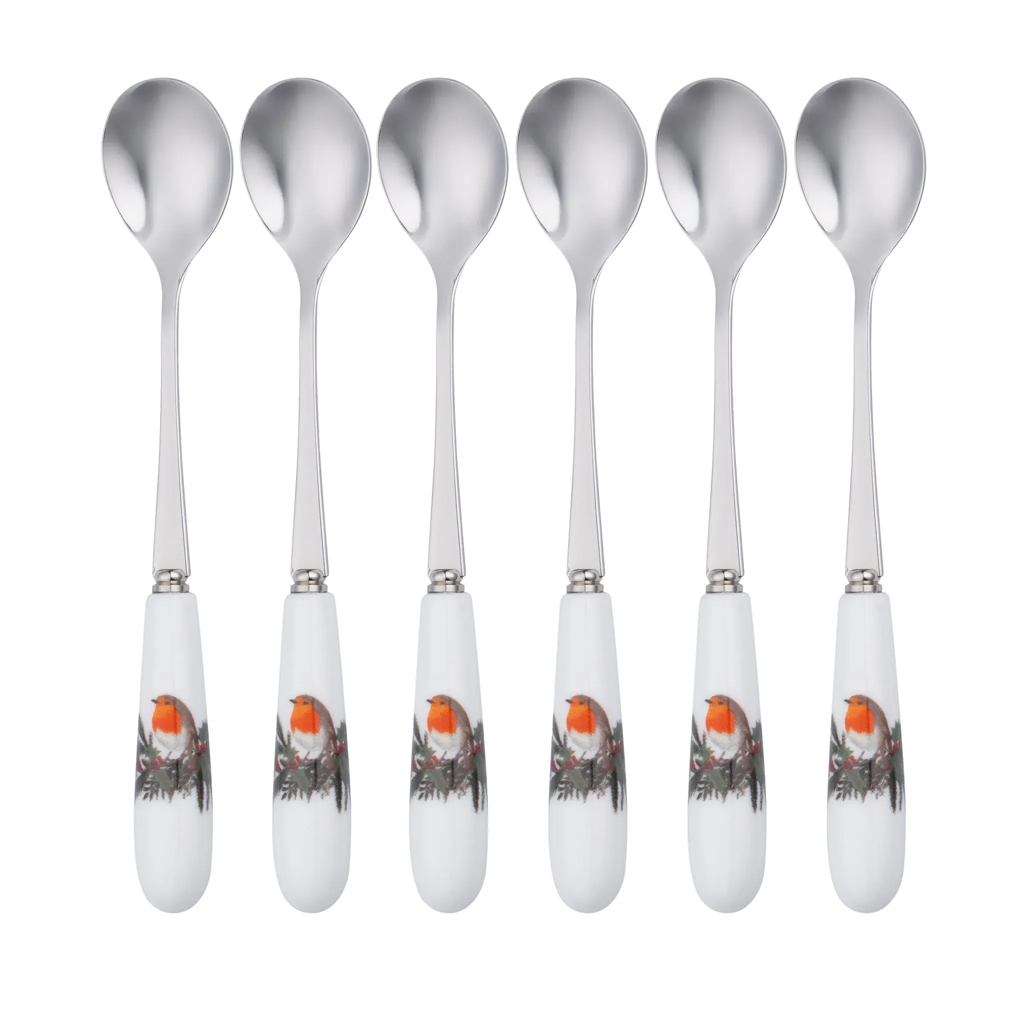 Robin Teaspoons Set of 6 - Porcelain, Stainless Steel image