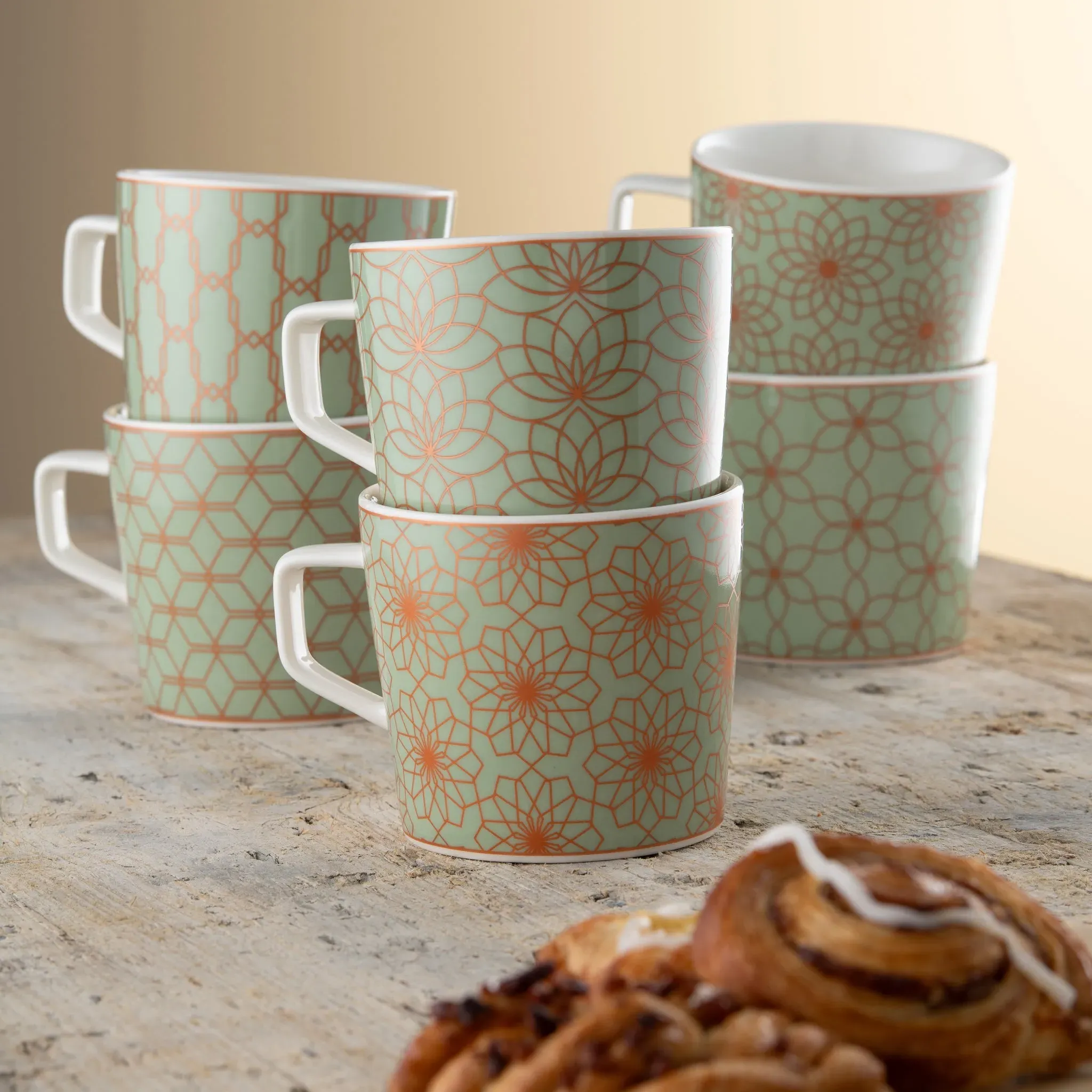 Sage & Copper Mugs Set of 6 - Fine China