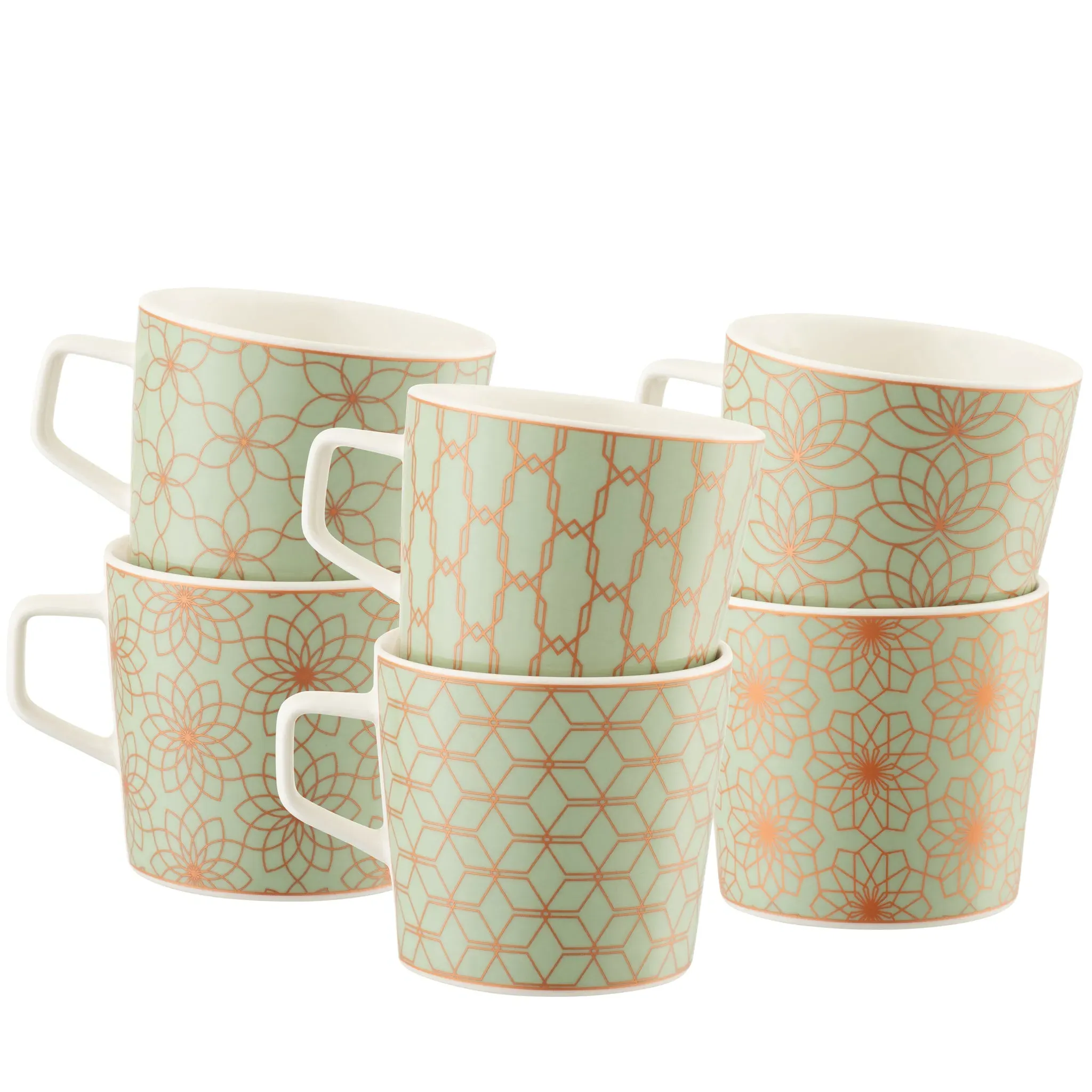 Sage & Copper Mugs Set of 6 - Fine China