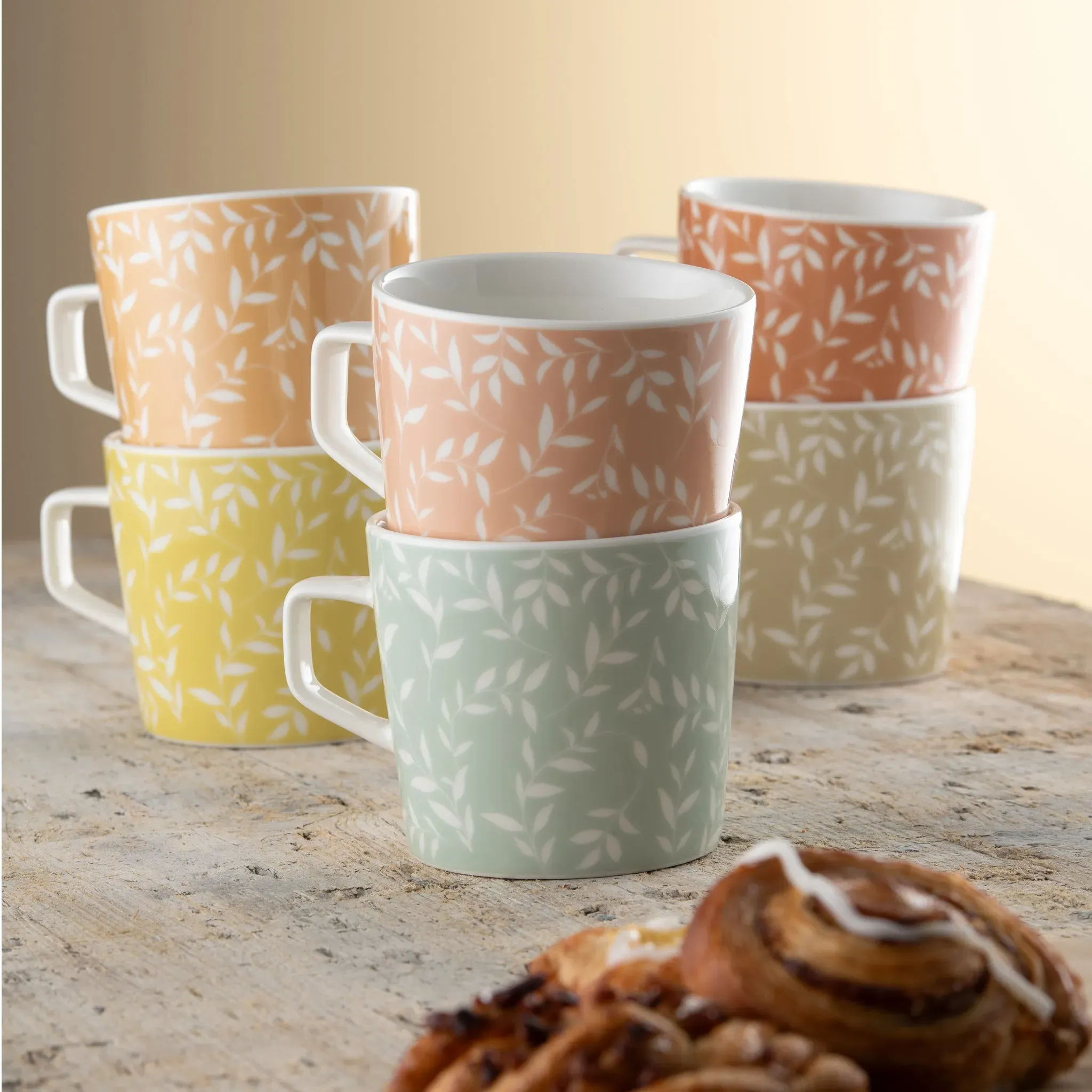 White Willow Mugs Set of 6 - Fine China