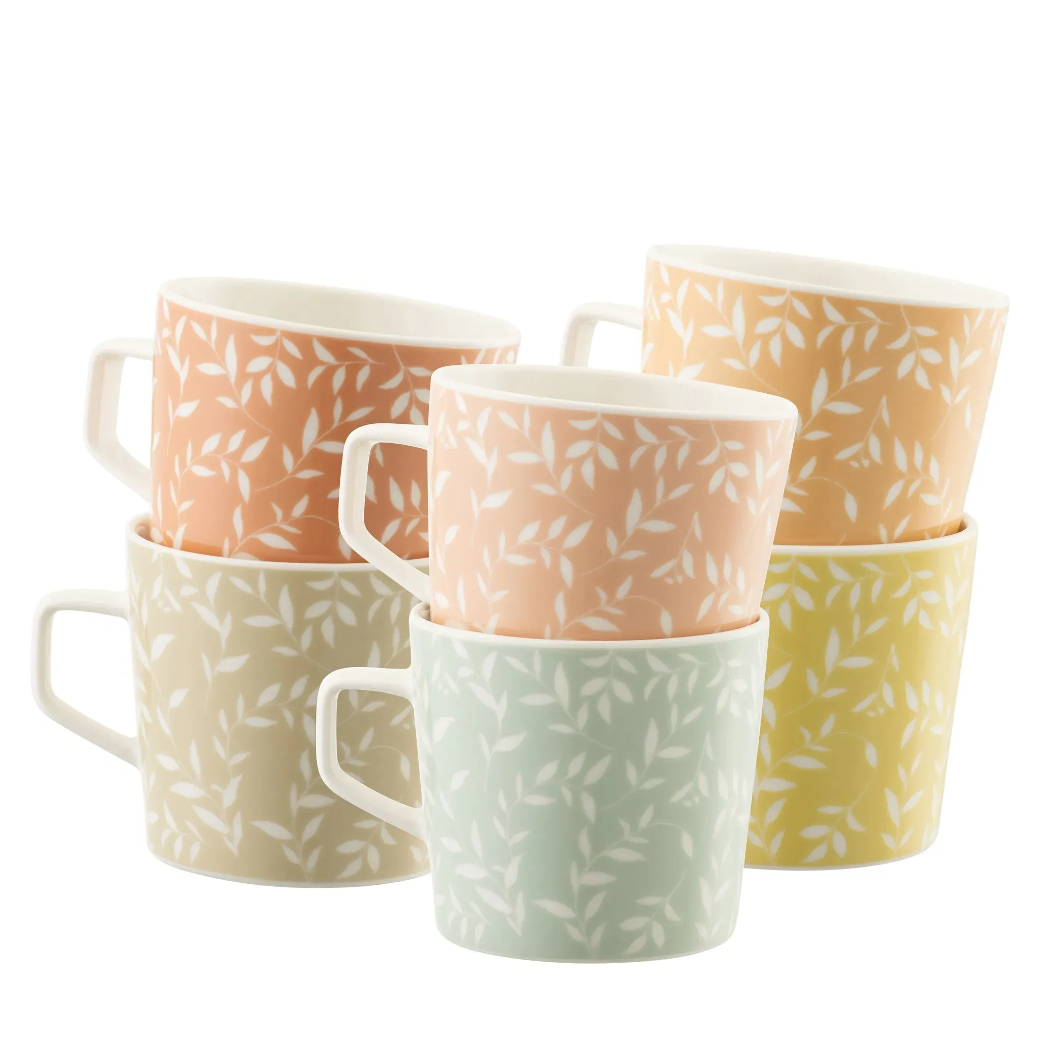 White Willow Mugs Set of 6 - Fine China