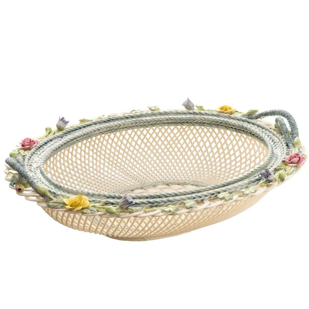 Belleek Large Oval Covered Basket - Cream