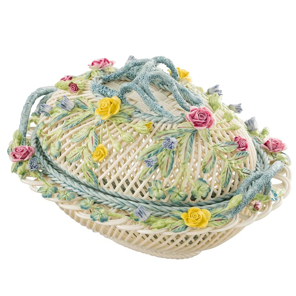 Belleek Small Oval Covered Basket - Cream image