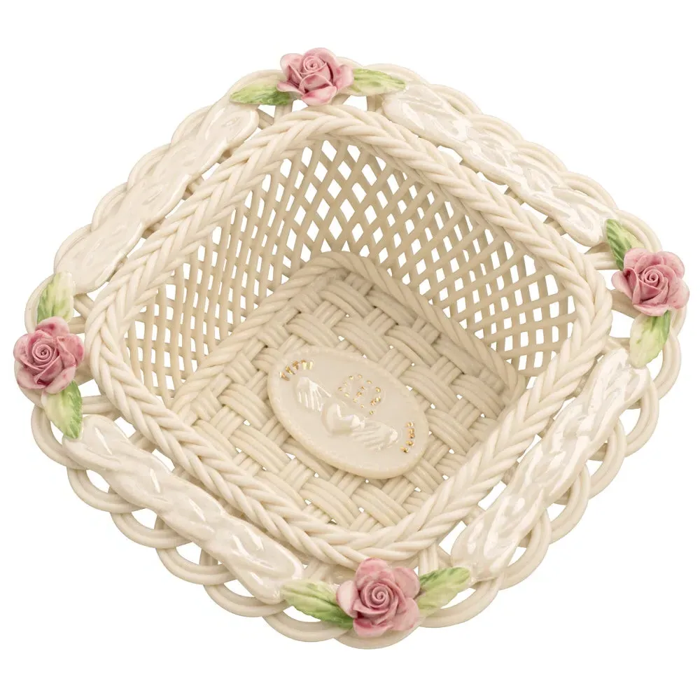 Claddagh Friendship Square Basket - White, Porcelain product