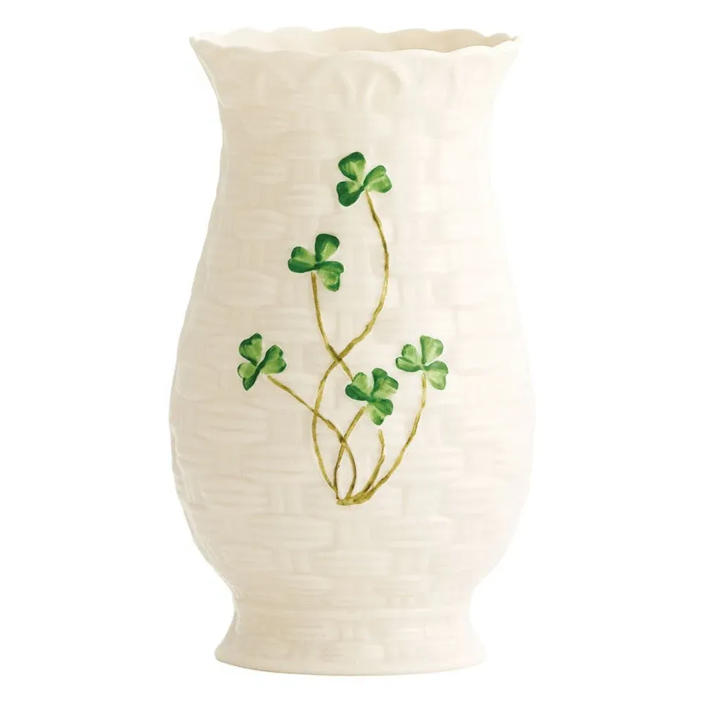 Kylemore 7" Vase with Hand Painted Shamrocks - White image