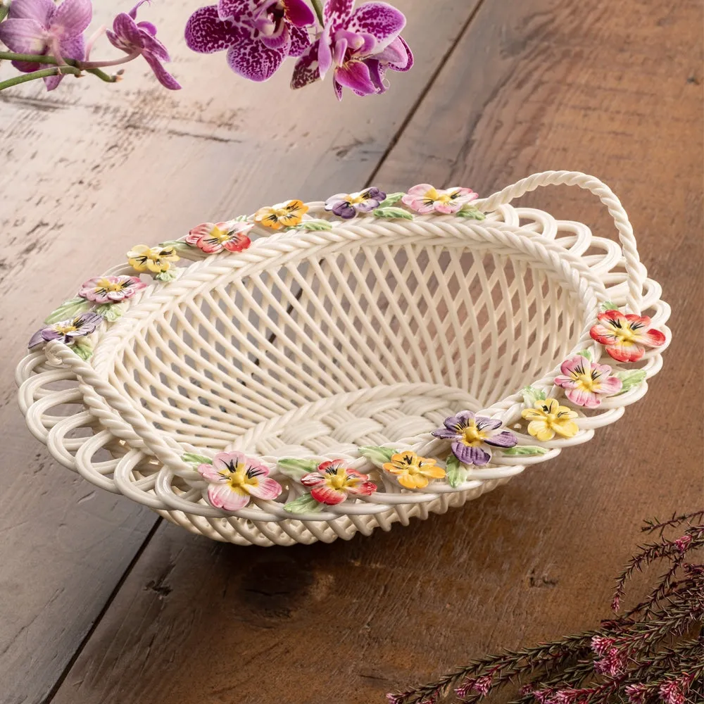 Pansy Oval Basket - Hand Painted