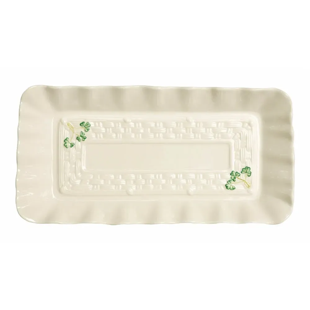 Shamrock Basketweave Tray - White, Ceramic product
