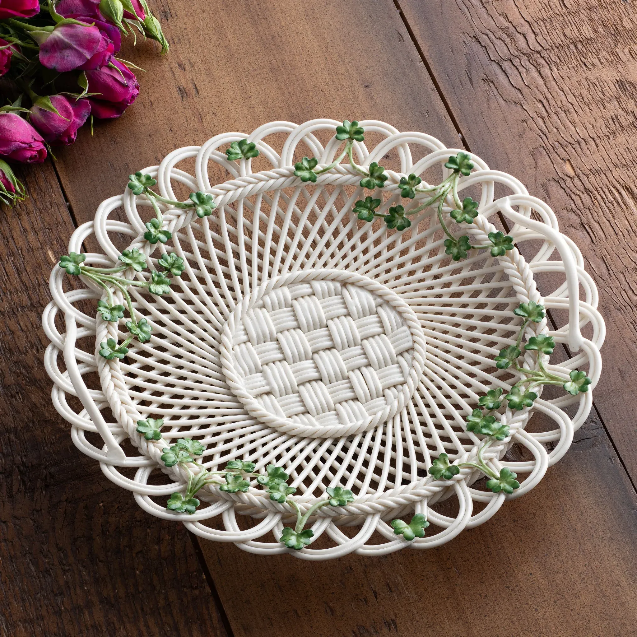 Shamrock Heritage Basket - Green, Porcelain