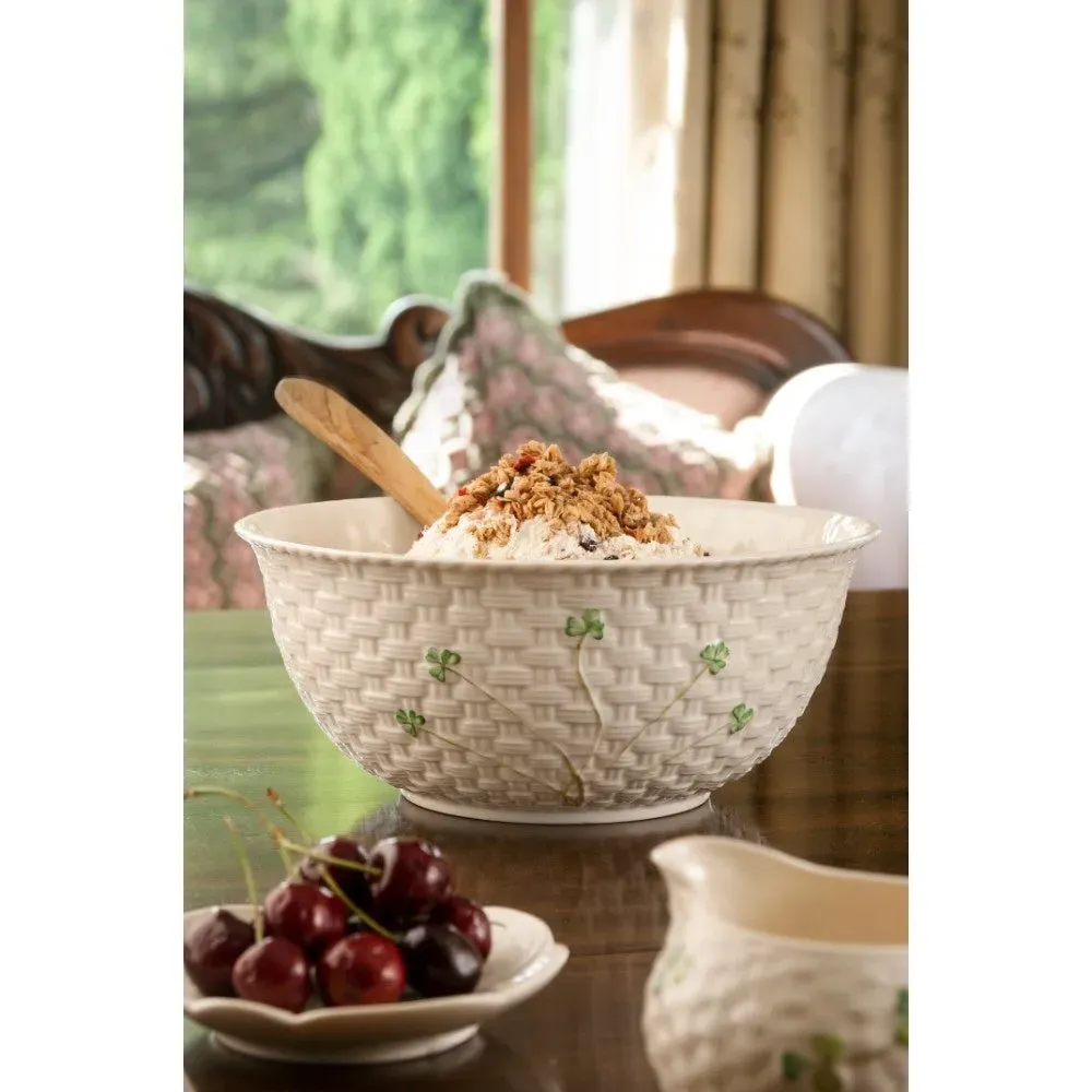 Shamrock Mixing Bowl with Basketweave - Hand Painted