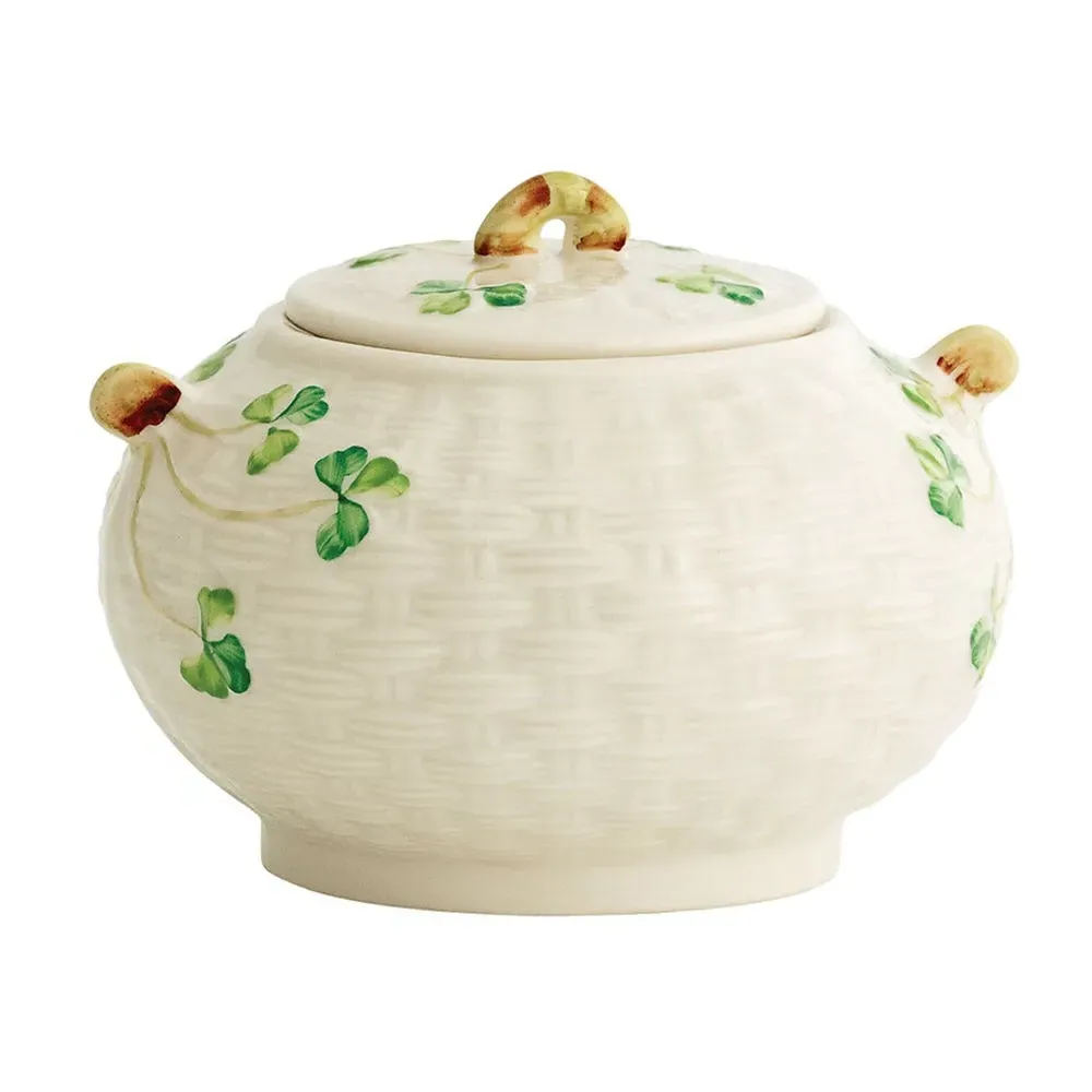 Shamrock Sugar Bowl with Lid - White image