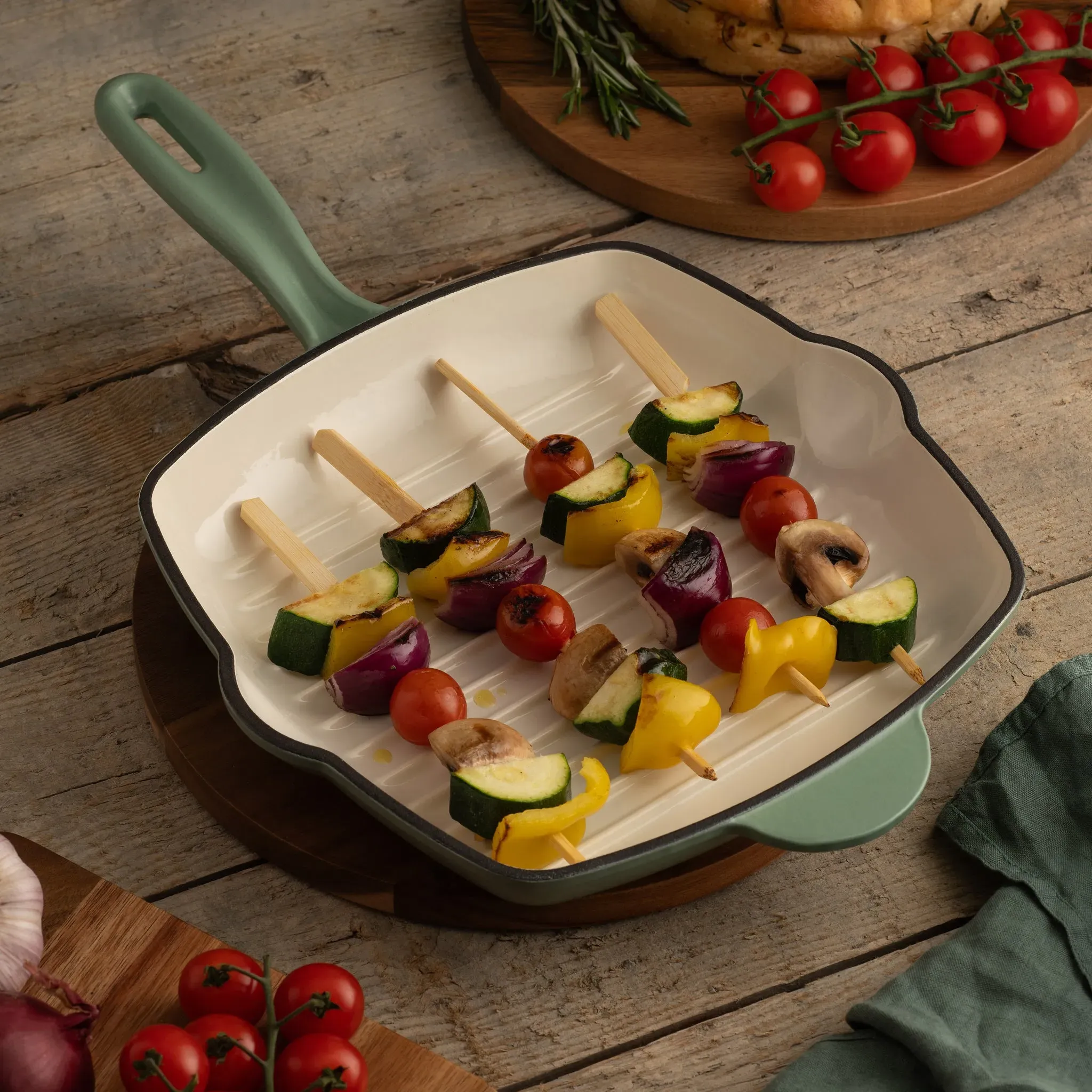 Cast Iron Grill Pan - Cream, Green Enamel alternate view