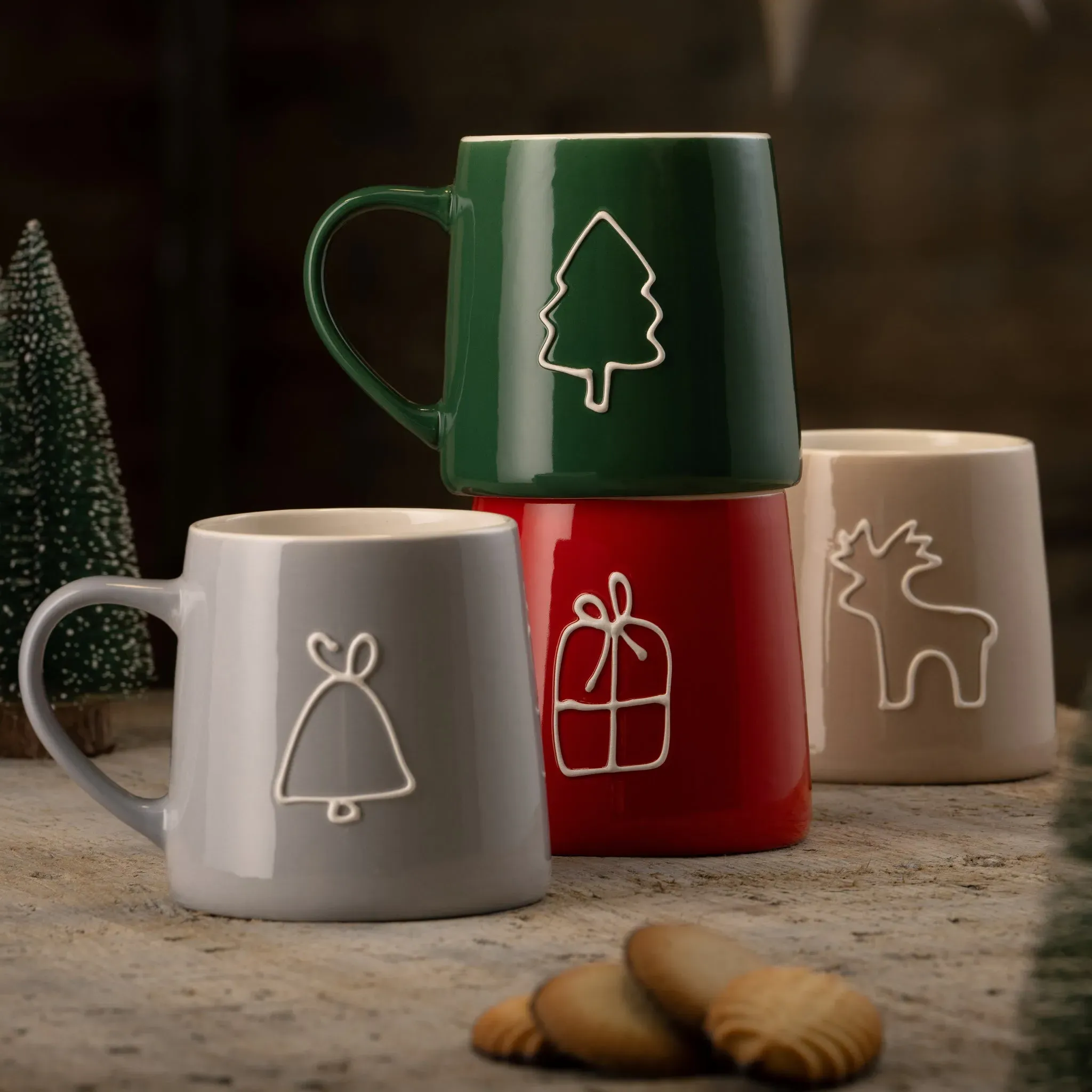 Christmas Doodles Mugs Set of 4 - Fine China