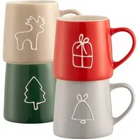 Christmas Doodles Mugs Set of 4 - Fine China