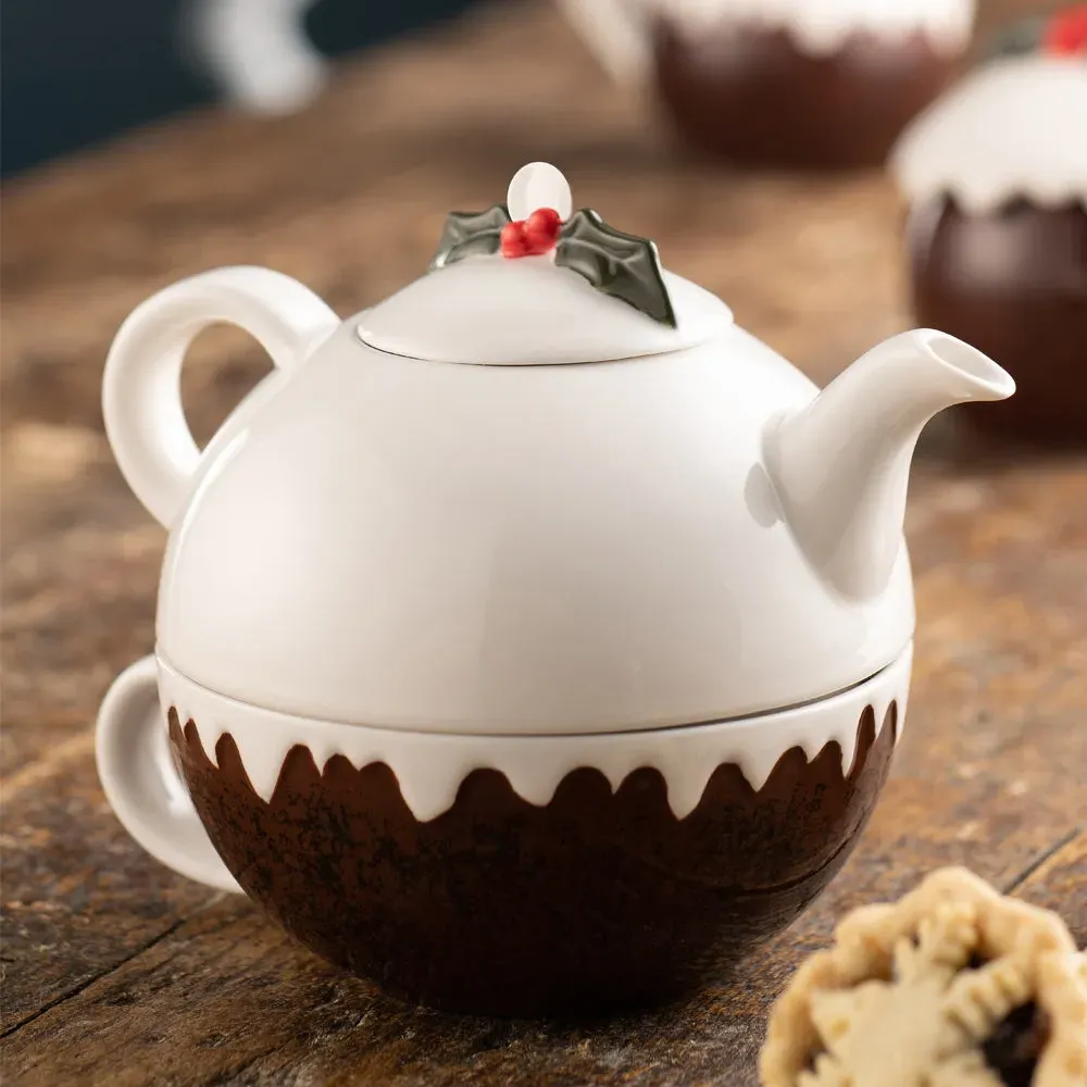 Christmas Pudding Tea for One Set - Stoneware