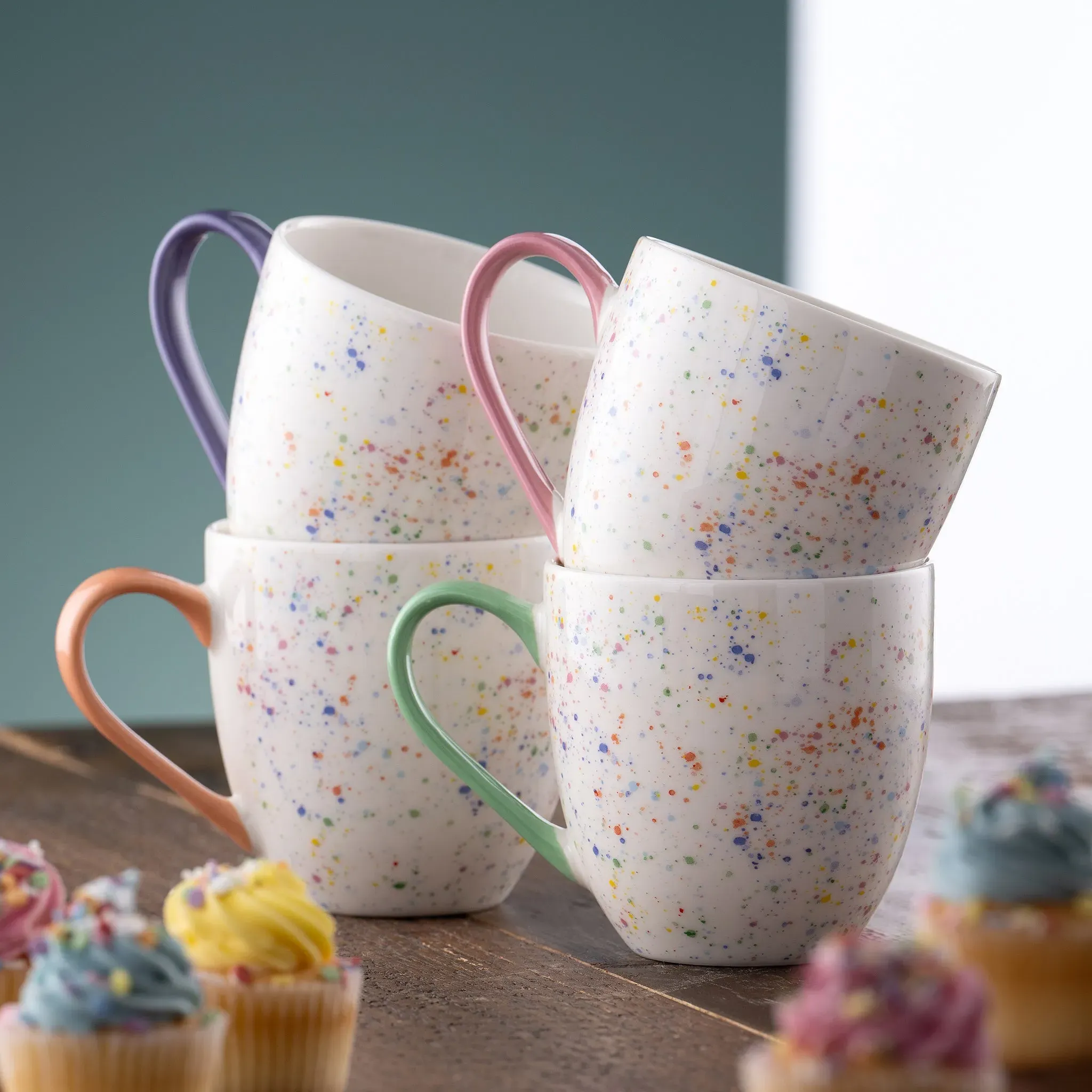 Confetti Mugs Set of 4 - Rainbow Speckle, Fine China