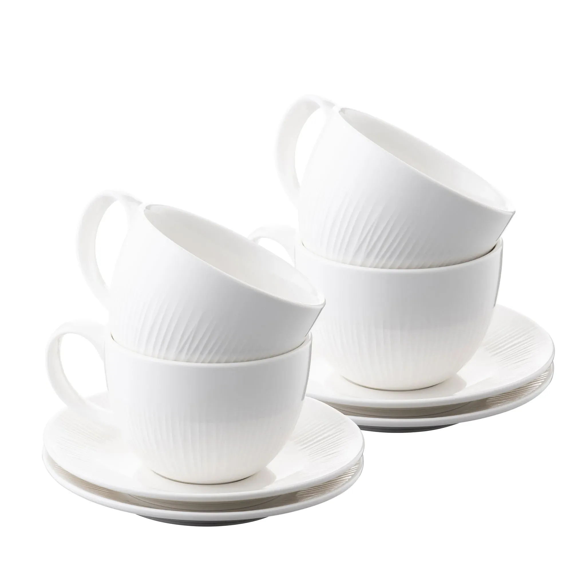 Erne Cappuccino Cup & Saucer Set of 4 - White, Porcelain
