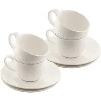 Erne Teacup & Saucer Set of 4 - White, Porcelain
