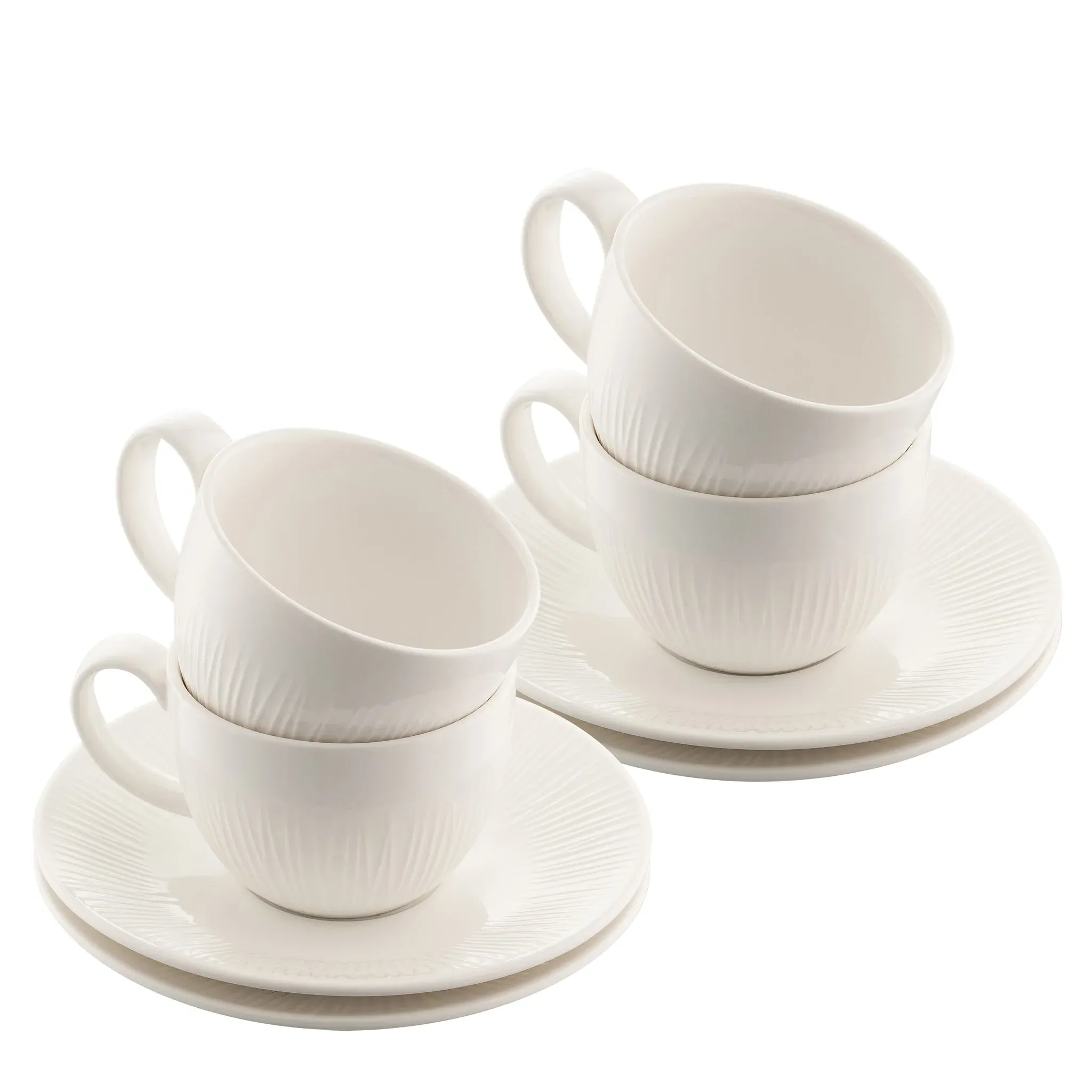 Erne Teacup & Saucer Set of 4 - White, Porcelain