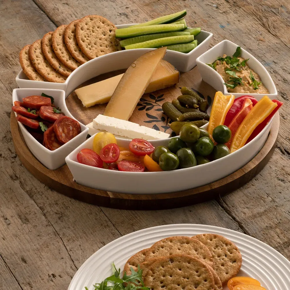 Graze Round Serving Board with Dishes - Acacia Wood