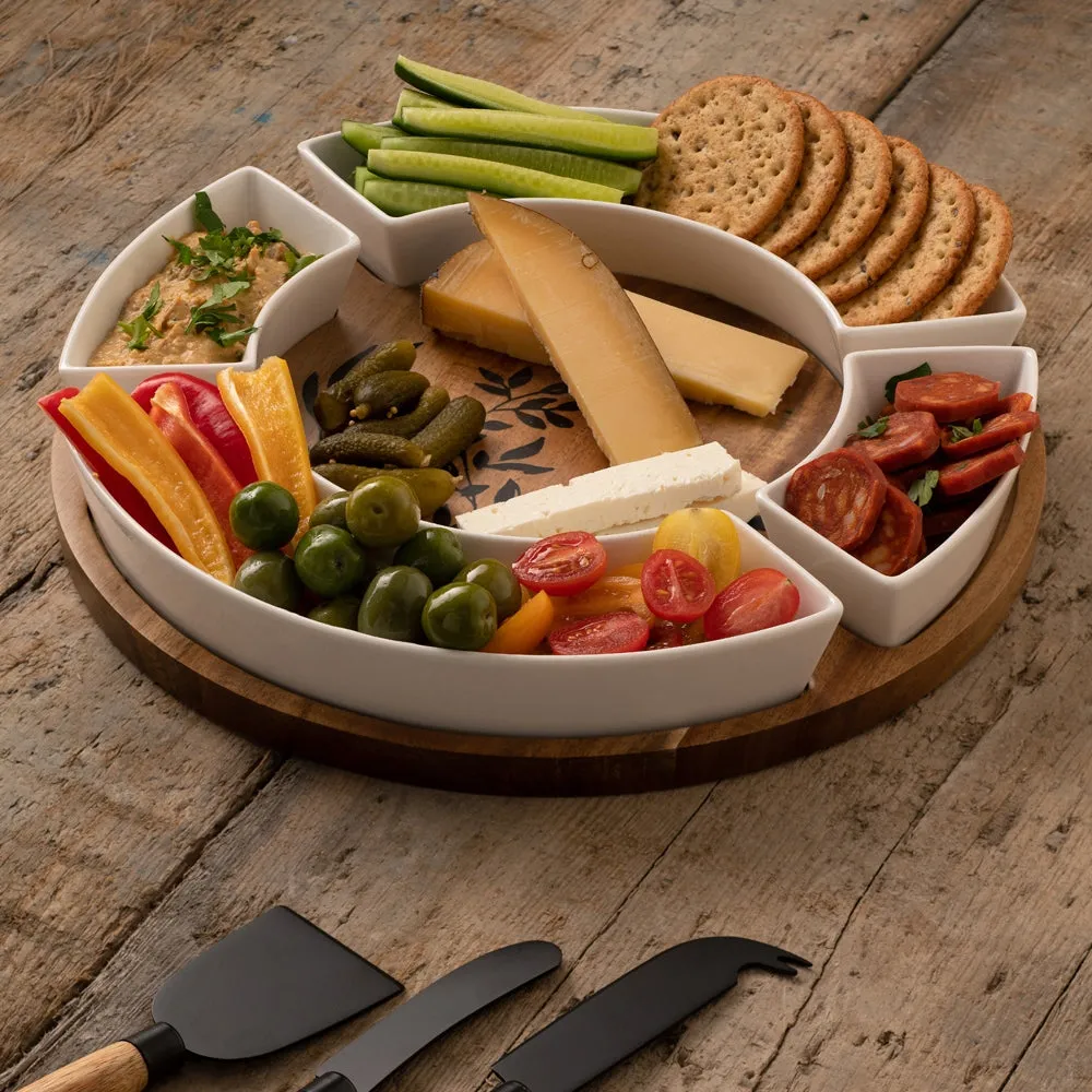 Graze Round Serving Board with Dishes - Acacia Wood