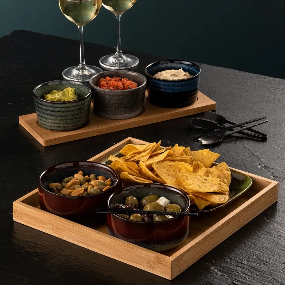 Koda Serving Tray Set with Bowls - Stoneware, Bamboo