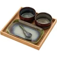 Koda Serving Tray Set with Bowls - Stoneware, Bamboo