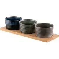 Koda Triple Bowl Set - Stoneware, Bamboo