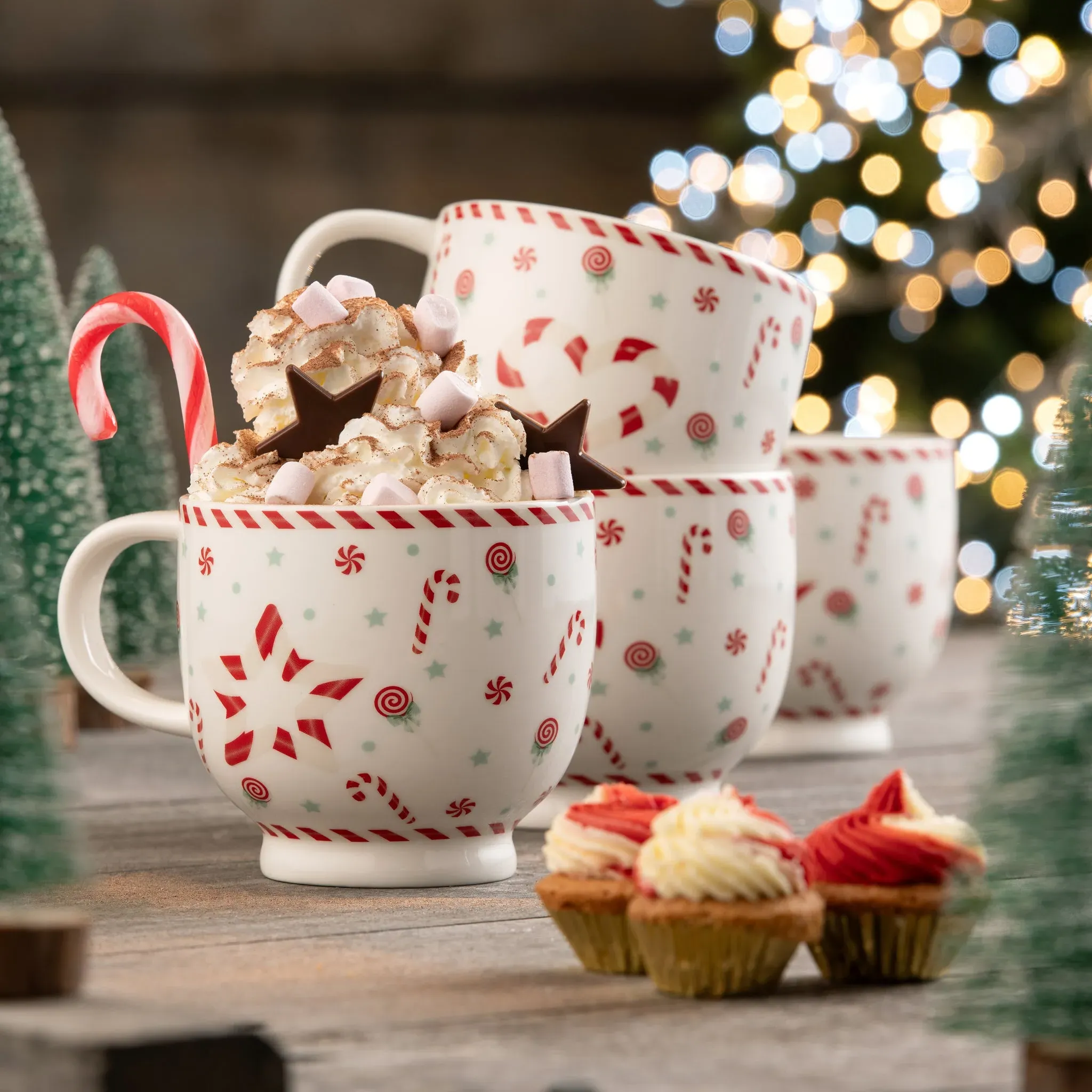 Peppermint Set of 4 Mugs - Festive Pattern