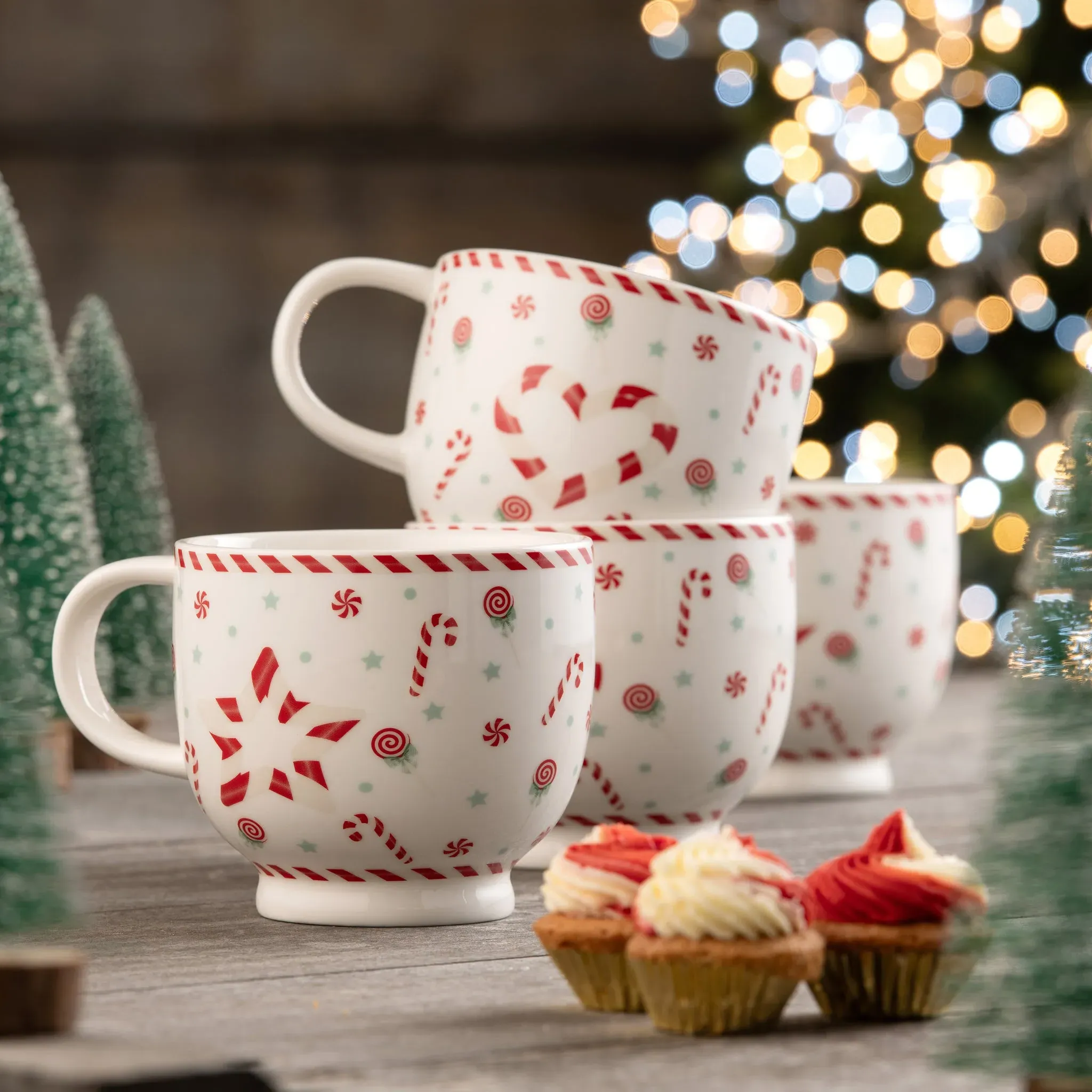 Peppermint Set of 4 Mugs - Festive Pattern