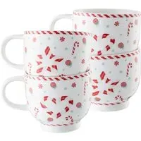 Peppermint Set of 4 Mugs - Festive Pattern