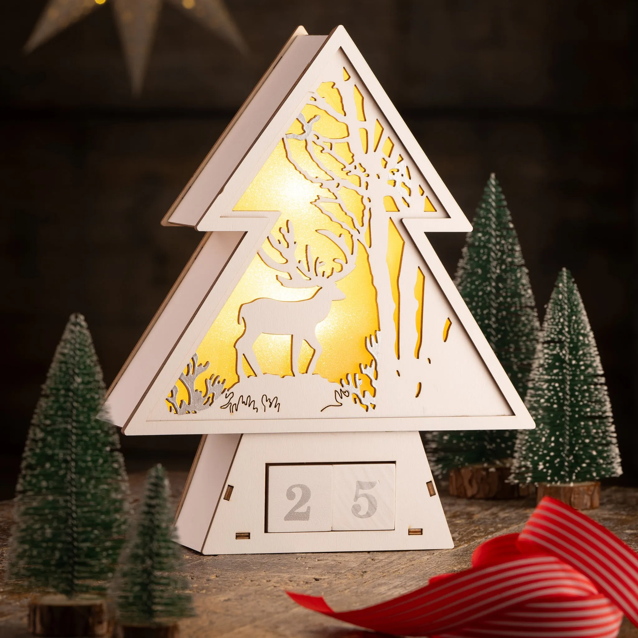 Reindeer Advent Wooden LED Countdown - Wood