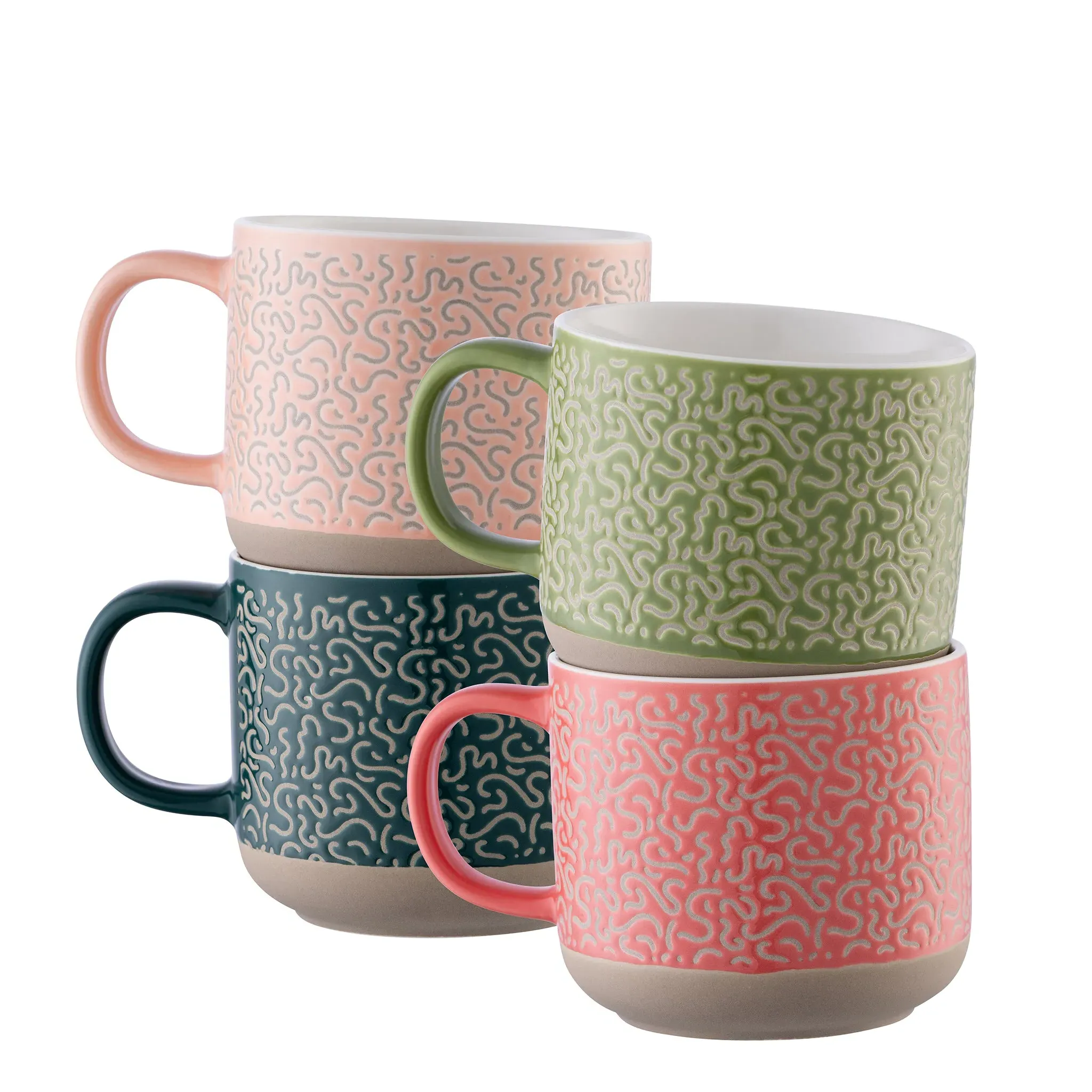 Squiggle Mugs Set of 4 - Pink, Fine China image